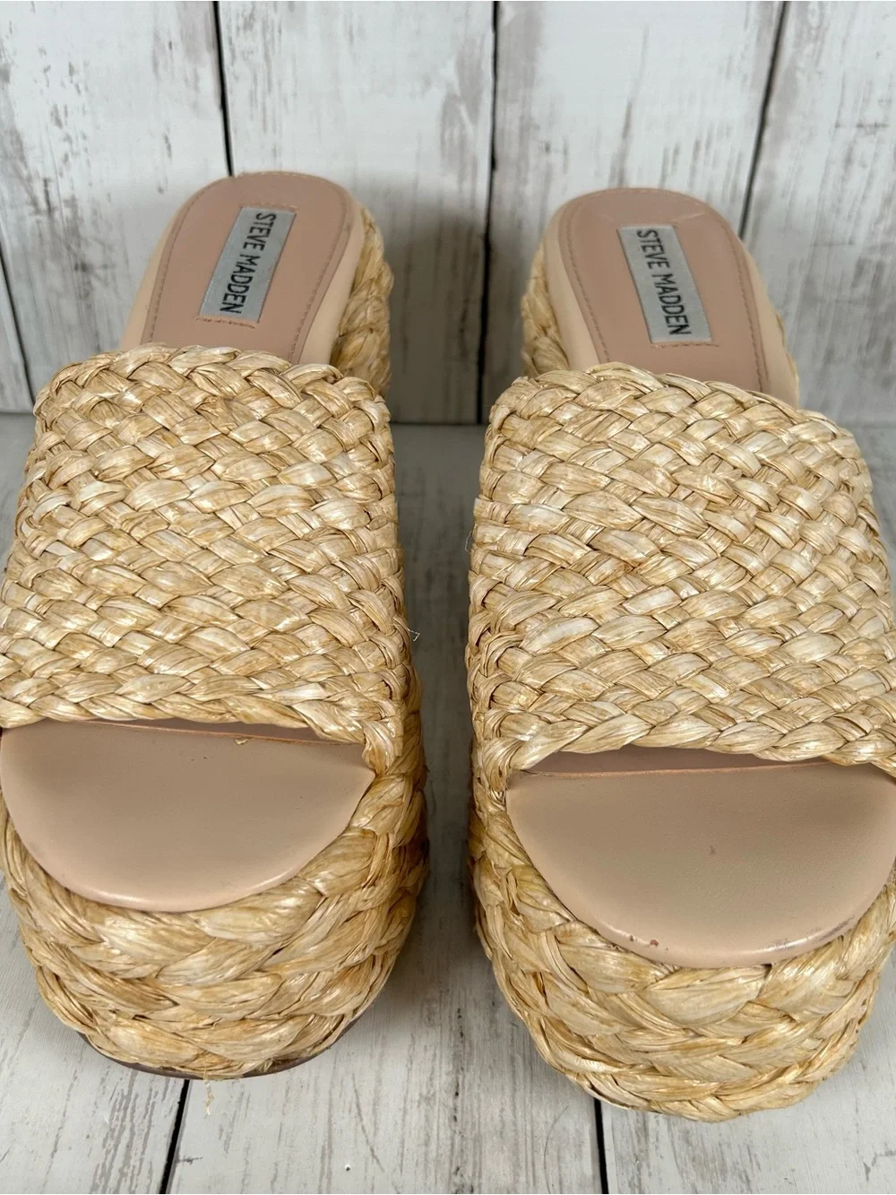 Steve Madden Bountiful Platform Chunky Raffia Sandals 9